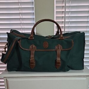 Polo Ralph Lauren Green Canvas Duffel Bag with Brown Leather Trim - NWOT